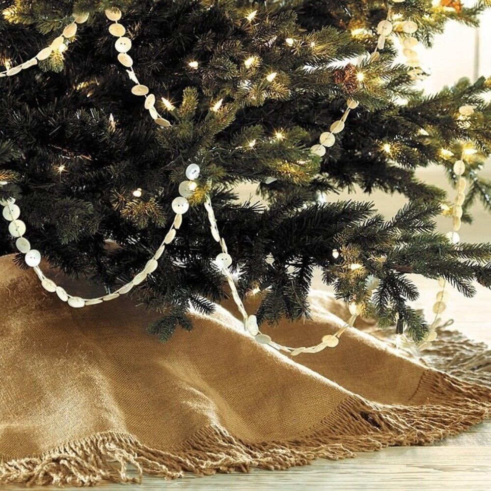 Ballard Designs Burlap Tree Skirt 60" Round Fringe Used Once Heirloom SOLD OUT